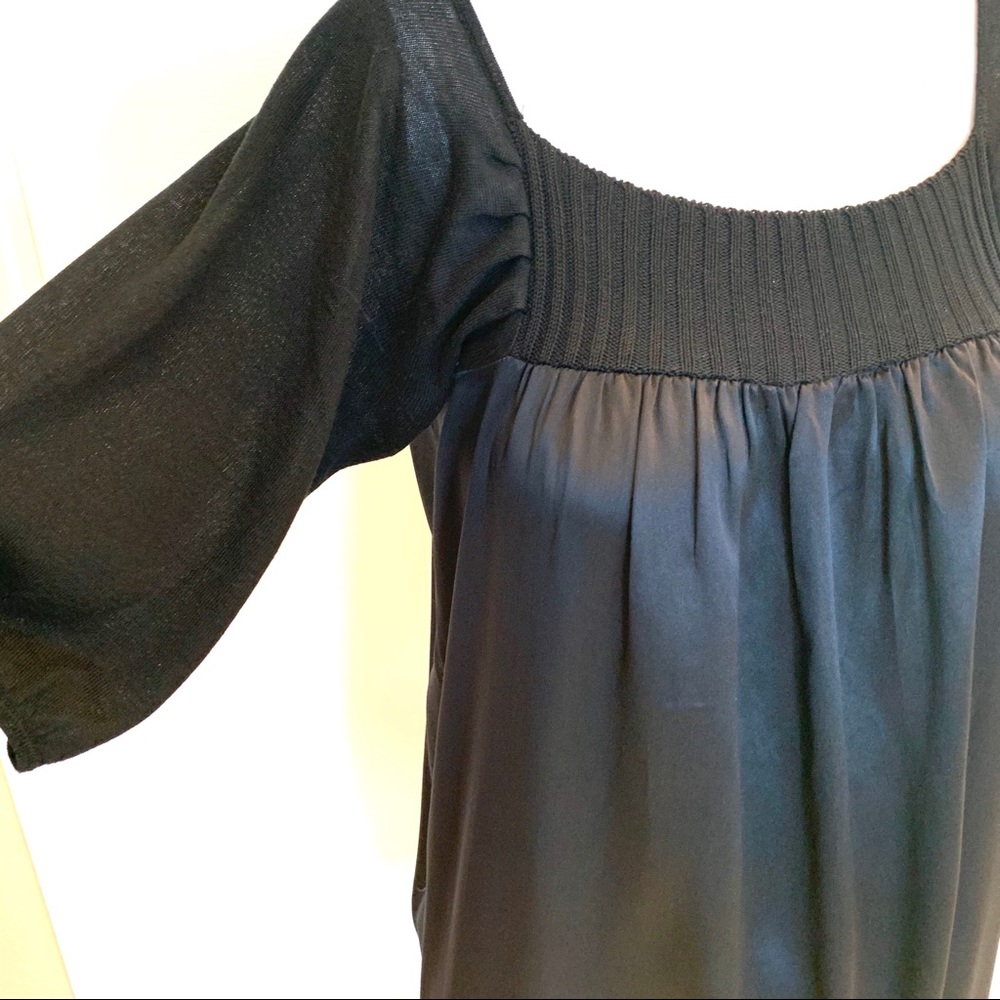 Chiana Black short sleeve Silk Knit Peasant Tunic Blouse Top  S